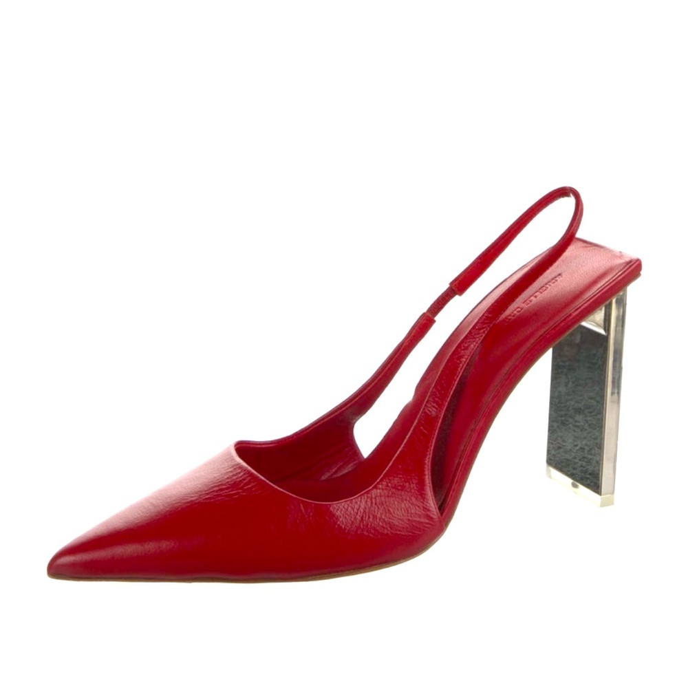 Arielle Baron Red Leather Slingback Pumps with mirrored silver heel, FIT LIKE 8